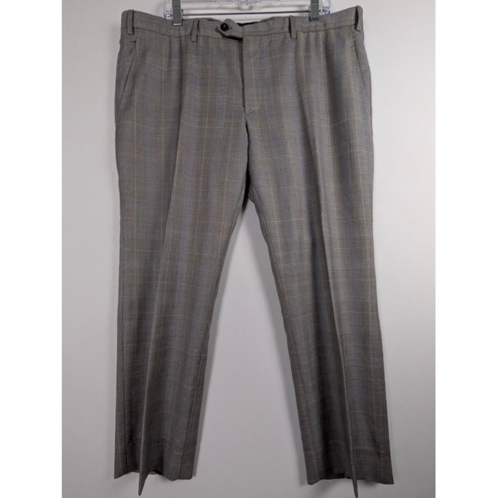 Giorgio Armani Dress‎ Pants Mens 40x27 Grey Glen Plaid Flat Front Wool Trousers